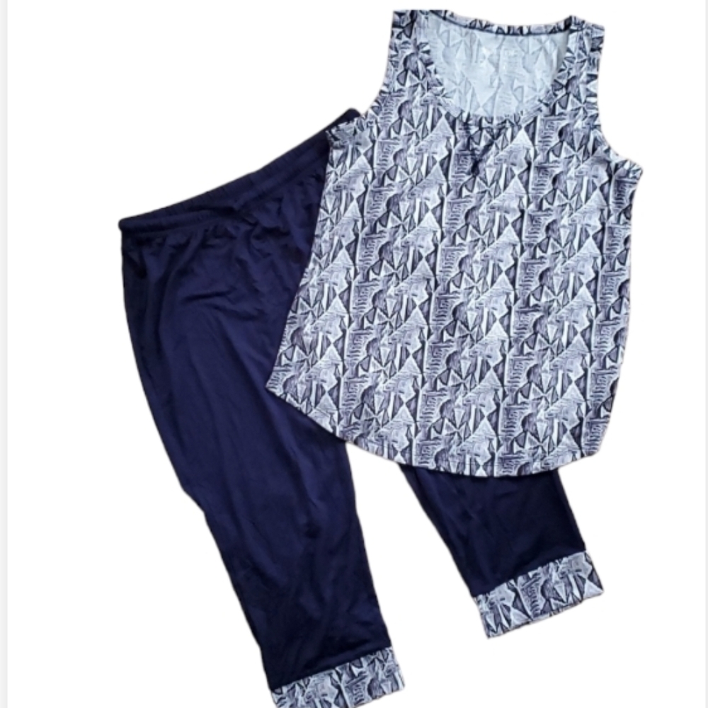 TikTik Womans Blue Grey Snakeskin Tribal Pajama Set‎ Size Small